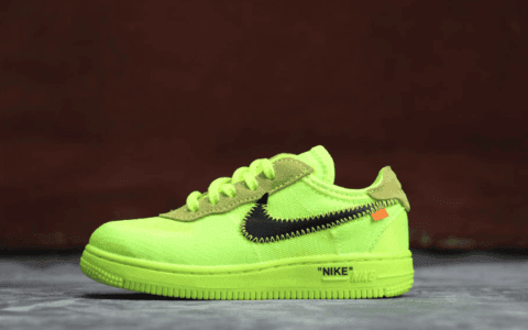 Nike Air Force 1 TD荧光绿 耐克真标品质空军一号OW联名童鞋独立磨具原鞋开膜 货号：BV0853-700