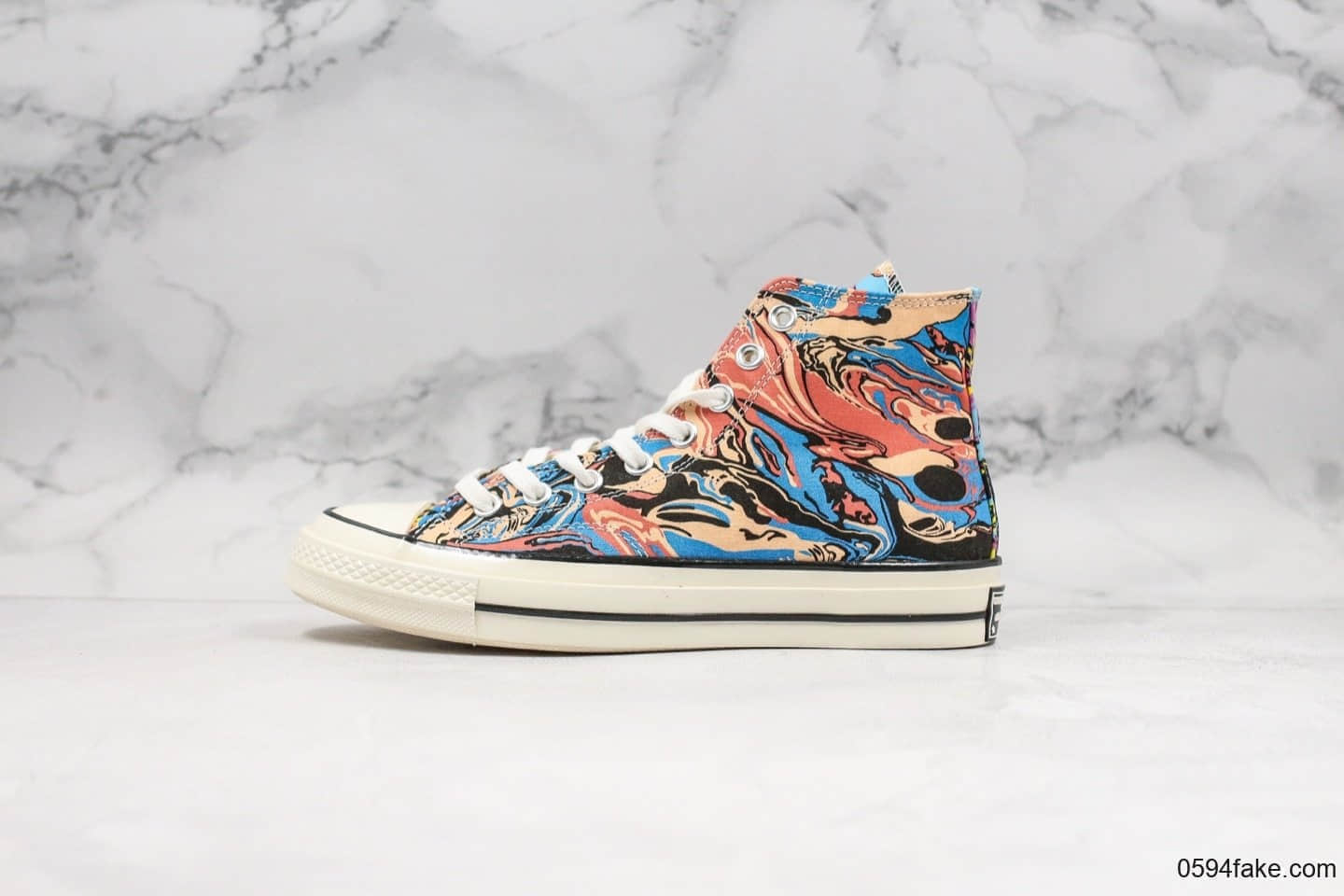匡威Converse Chuck 1970S公司级版本黄蓝鸳鸯彩绘撞色涂鸦高帮帆布鞋双围条硫化大底正确硅蓝中底 货号:162050C