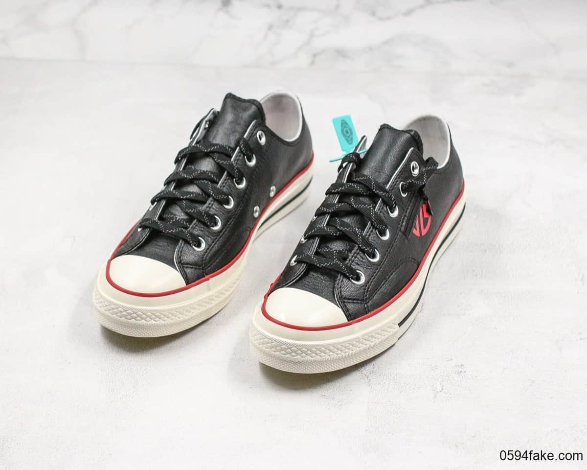 匡威Lay Zhang x Converse Chuck 1970 High张艺兴联名款皮面黑白红口袋真标带半码原装礼盒版本原厂硫化工艺正确蓝PU中底 货号:167421C