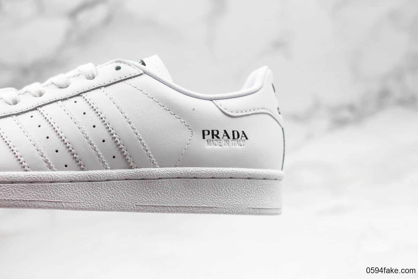 阿迪达斯adidas Superstar II White Black x Prada纯原版本普拉达联名款三叶草贝壳头纯白正确硅蓝中底明星上脚同款 货号:FW6683
