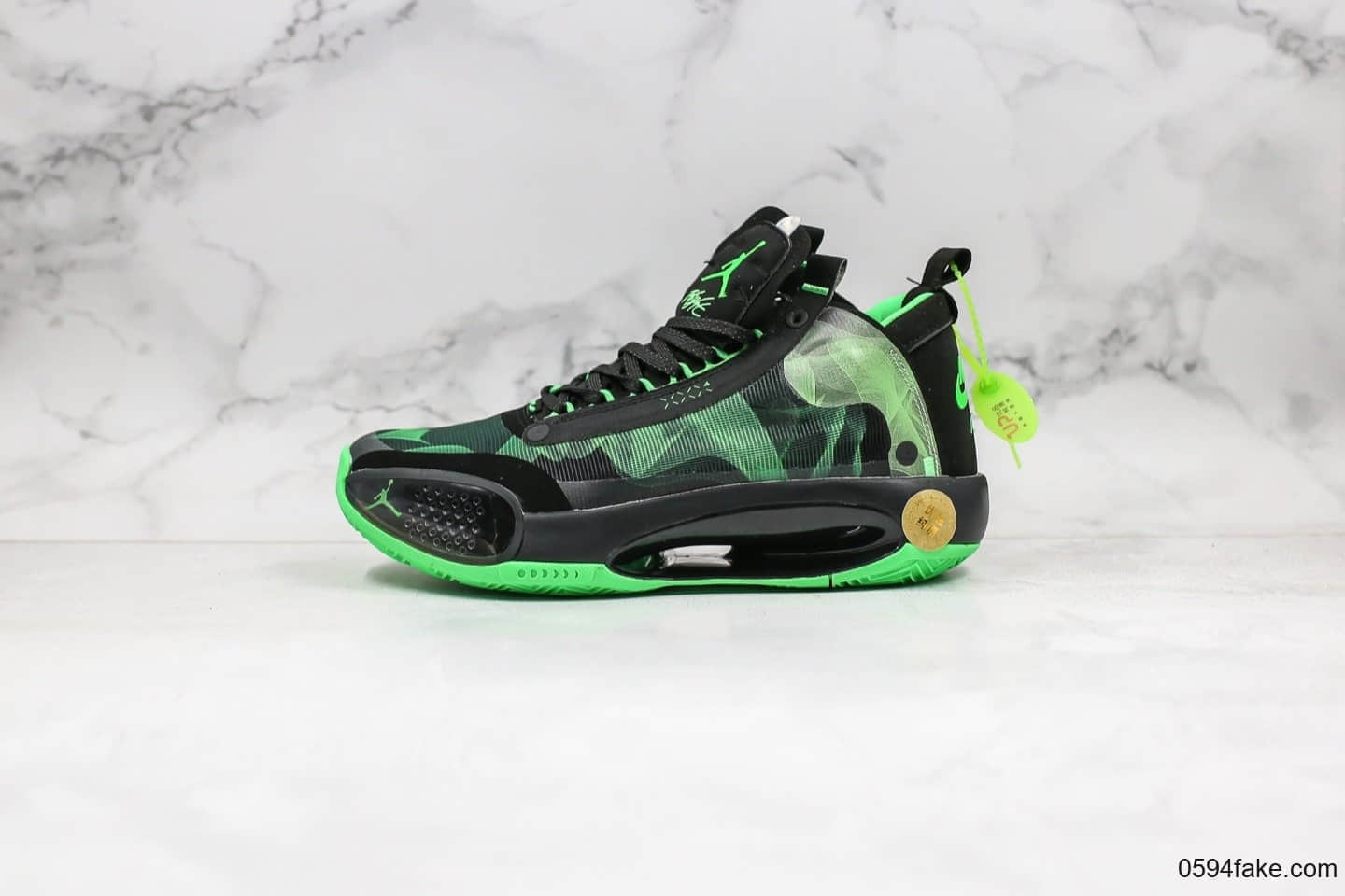 乔丹Air Jordan 34公司级版本实战篮球鞋AJ34黑绿配色官方原盒带气垫 货号：BQ3381-300
