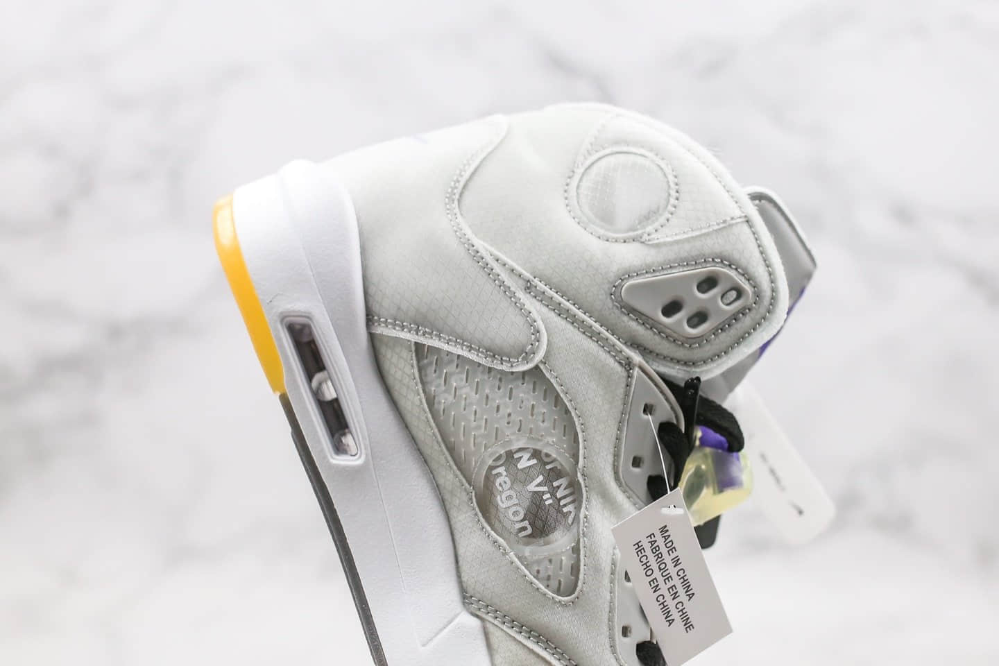 乔丹OFF-WHITE X Air Jordan 5纯原版本联名款OW AJ5蝉翼浅灰色内置气垫原档案数据开发 货号:CT8480-105