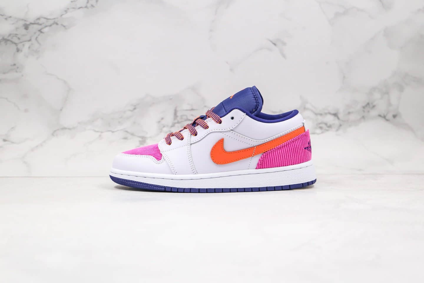 乔丹Air Jordan 1 Low GS Pink Corduroy纯原版本低帮AJ1白粉橙紫色拼接灯芯绒女神配色内置气垫原楦头纸板打造 货号：554723-502