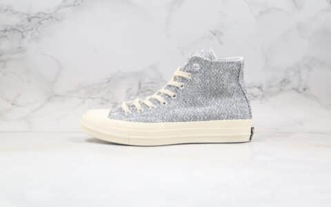 匡威CONVERSE CHUCK TAYLORALL STAR 1970S SNLRENEW Hi公司级版本高帮帆布鞋环保针织灰色毛线配色正确双围条硫化蓝底 货号：166702C