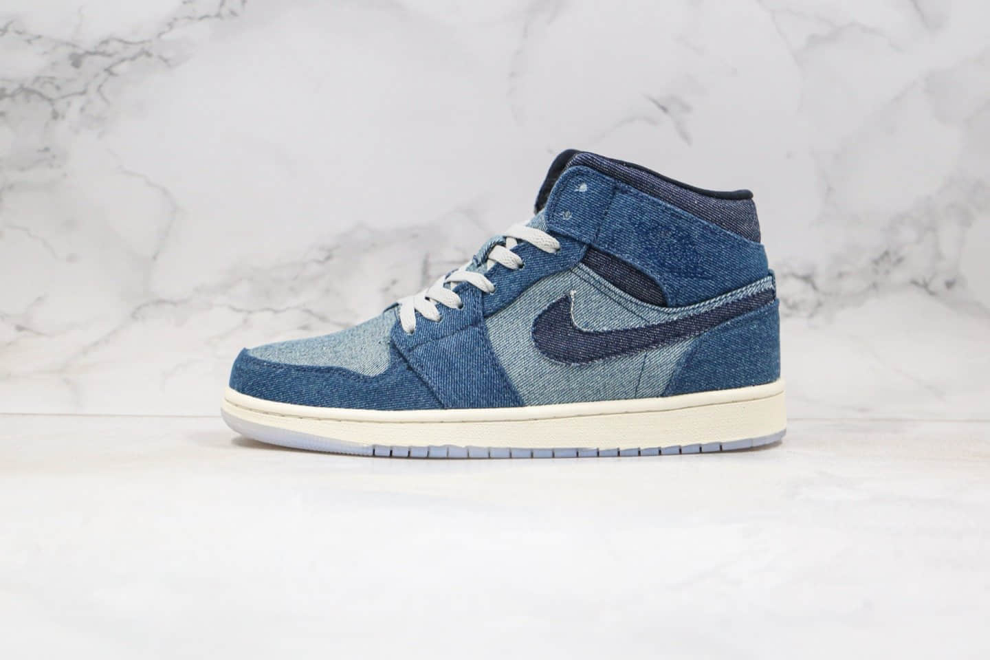 乔丹Air Jordan 1 Mid公司级版本中帮AJ1水洗牛仔蓝色市面最高工艺 货号:852542-009