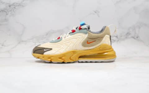 耐克Travis Scott x Nk Air Max 270 React Cactus Jack联名款Max270三代米黄色内置真实小潘气垫正确鞋型细节 货号：CT2864-200