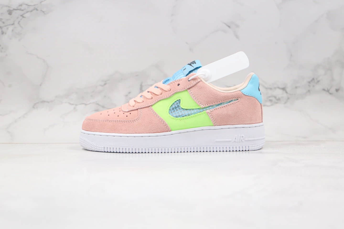 耐克Nike Air Force 1 LV8 1 Fresh Air GS纯原版本低帮空军一号编织格子钩粉蓝色内置气垫 货号:CJ1647-600