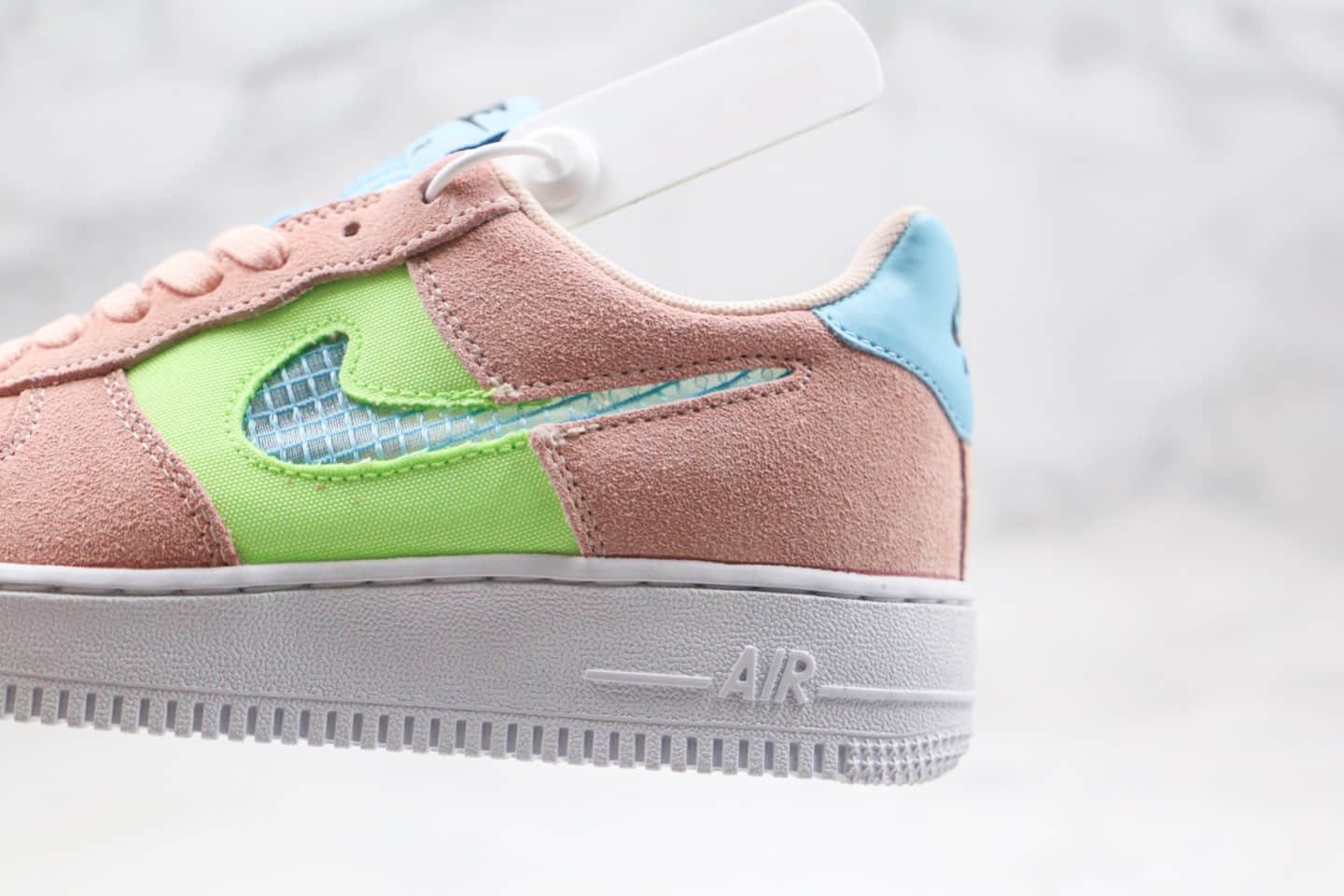 耐克Nike Air Force 1 LV8 1 Fresh Air GS纯原版本低帮空军一号编织格子钩粉蓝色内置气垫 货号:CJ1647-600