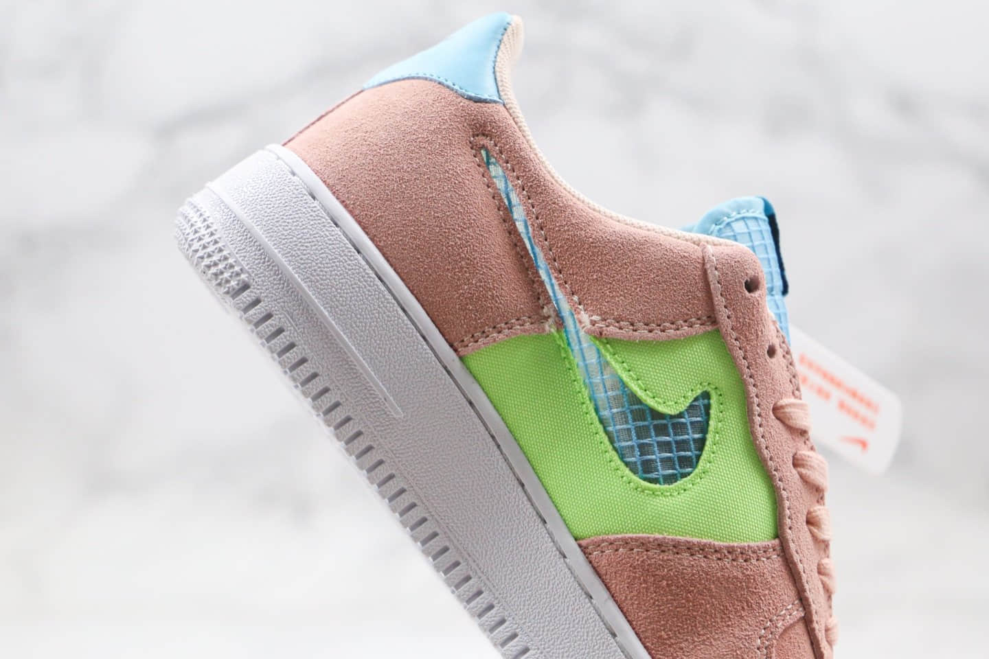 耐克Nike Air Force 1 LV8 1 Fresh Air GS纯原版本低帮空军一号编织格子钩粉蓝色内置气垫 货号:CJ1647-600