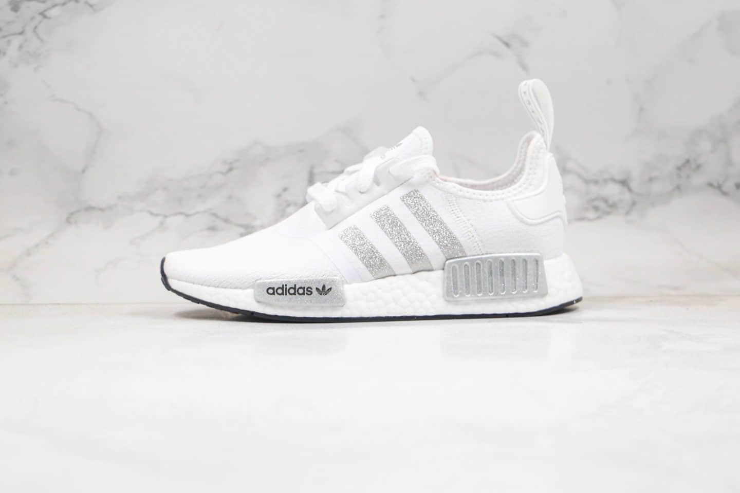 阿迪达斯Adidas NMD R1 OK W Primeknit Triple Black纯原版本爆米花NMD跑鞋细闪白银色原盒原标 货号:FY9668