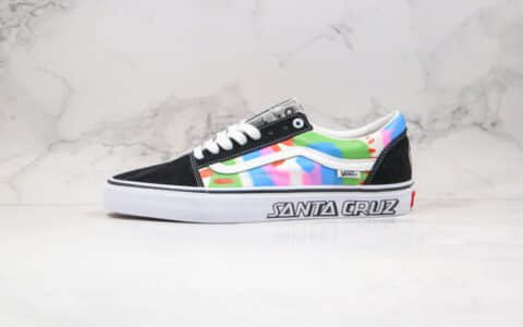 万斯VANS Old SKOOL Pro x Santa Cruz公司级版本低帮多彩渐变彩色扎染字母印花联名款麂皮板鞋原楦头纸板打造