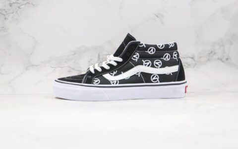 万斯Vans SK8-Mid Circle V Logo公司级版本中帮V标字母日系黑白硫化板鞋原厂硫化大底内置钢印