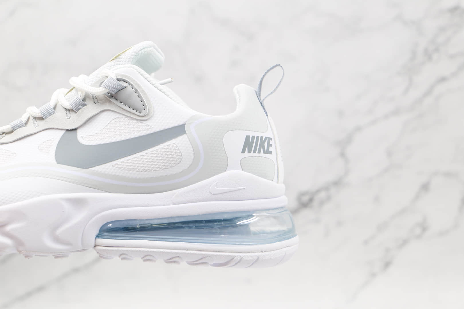 耐克Nike Air Max 270 React纯原版本半掌气垫Max270白灰银色气垫鞋内置真小潘气垫 货号:CV1632-100