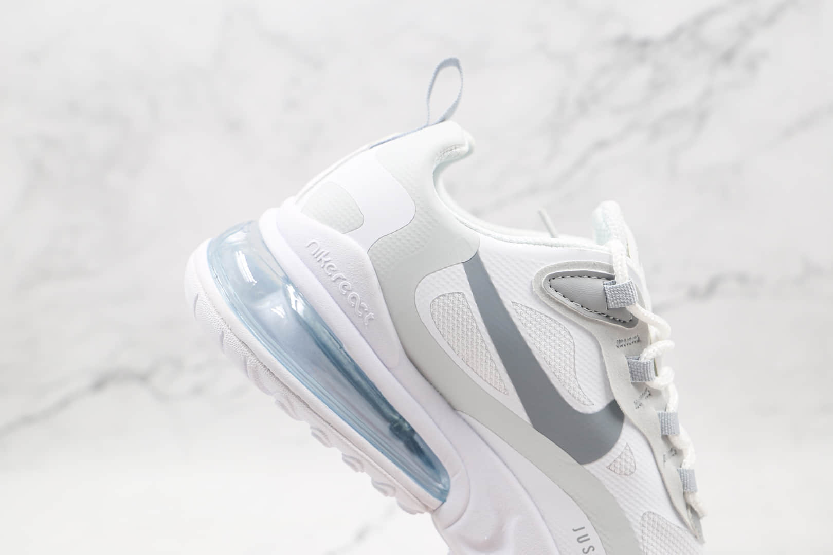 耐克Nike Air Max 270 React纯原版本半掌气垫Max270白灰银色气垫鞋内置真小潘气垫 货号:CV1632-100