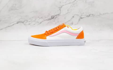 万斯Vans Old Skool公司级版本低帮白橙色硫化帆布鞋原楦头纸板打造