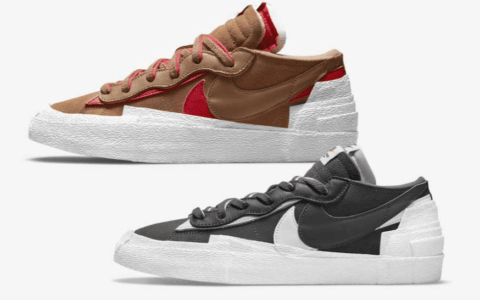 解构撞色！两款全新sacai x Nike Blazer官图释出！ 货号：DD1877-002/DD1877-200