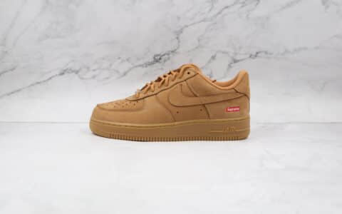 耐克Nike Air Force 1 Low Flax x Supreme联名款纯原版本低帮空军一号小麦色板鞋内置气垫 货号：DN1555-200