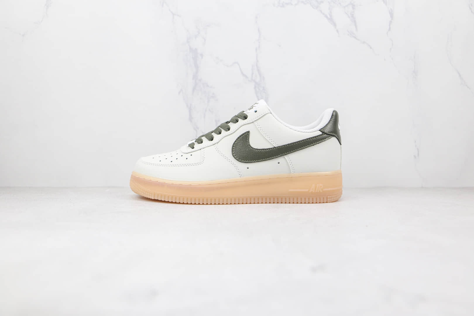 耐克Nike Air Force 1 07纯原版本低帮空军一号白绿色生胶板鞋原档案数据开发 货号:CJ1608-100