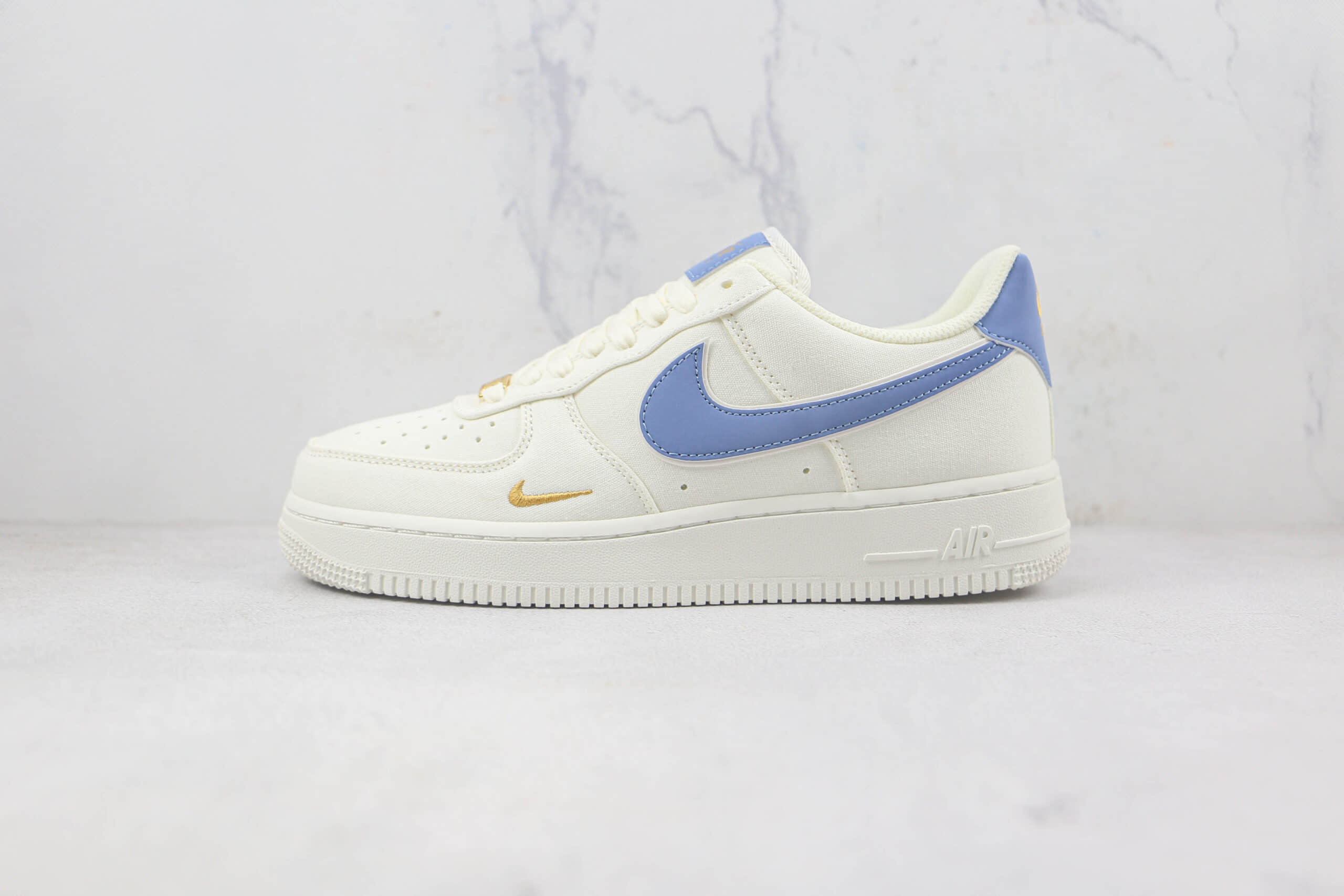 耐克Nike Air Force1莆田天花板纯原复刻版本低帮空军一号AF1蓝金双钩帆布板鞋内置气垫 货号:MN5696-209