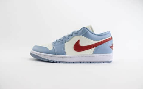 乔丹Air Jordan 1 Low纯原版本低帮AJ1浅蓝白沙丘红色板鞋篮球鞋 莆田AJ货源 货号：DC0774-164
