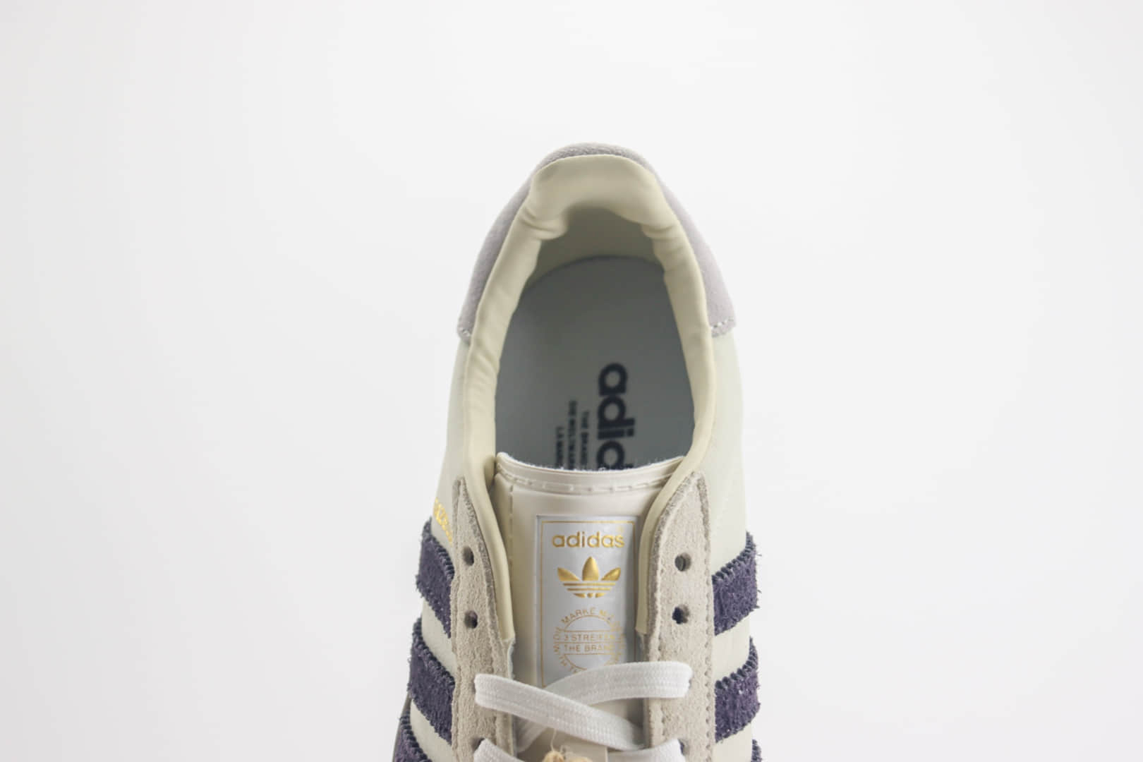 阿迪达斯adidas Gazelle Indoor纯原版本三叶草米白灰紫德训鞋 莆田阿迪达斯货源 货号：IH8548