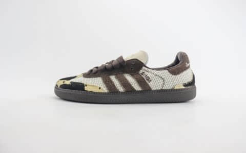 阿迪达斯Notitle x adidas Originals Samba纯原版本米棕色奶牛纹复古桑巴板鞋 莆田阿迪达斯工厂 货号：ID6024