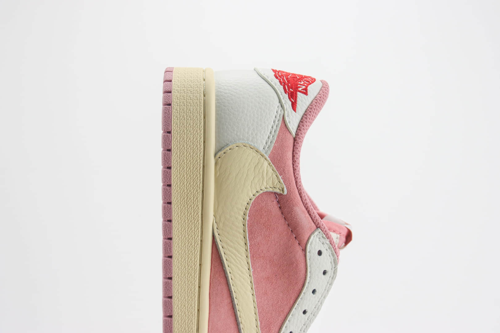 耐克Travis Scott x Air Jordan 1 Low纯原版本低帮AJ1桃粉白倒钩TS联名板鞋 莆田耐克工厂 货号:DM7866-600