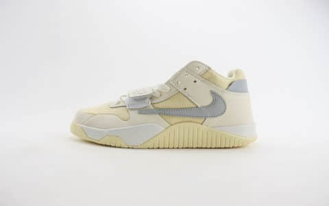 乔丹Travis Scott x Jordan Jumpman Cut The Check纯原版本TS联名奶白灰倒钩复古篮球鞋 莆田AJ货源 货号：FZ8117-003
