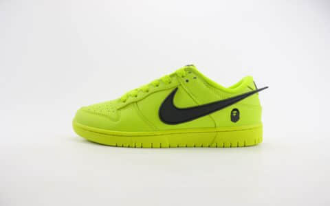 耐克Bape x AMBUSH x Nike SB Dunk Low纯原版本猿人头三方联名SB Dunk荧光绿立体飞钩板鞋 莆田耐克工厂 货号：XX2025-331