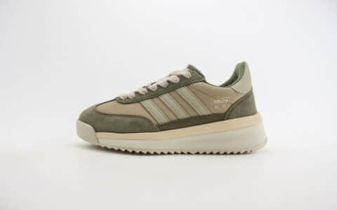 阿迪达斯adidas Originals SL 72 RTN纯原版本米橄榄绿厚底增高板鞋 莆田复刻鞋货源 货号：IH5632