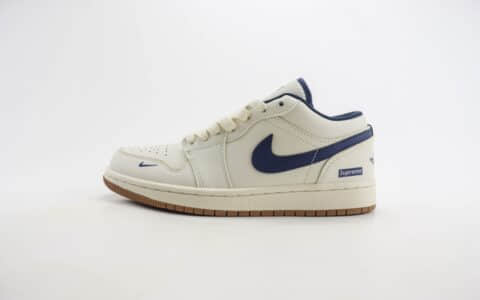 乔丹Supreme x Air Jordan 1 Low纯原版本低帮AJ1白蓝生胶Supreme联名板鞋 莆田AJ货源 货号：WG8850-011