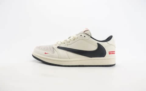 乔丹Supreme x Air Jordan 1 Low纯原版本低帮AJ1联名Supreme白黑倒钩板鞋 莆田AJ货源 货号：LJ5188-023