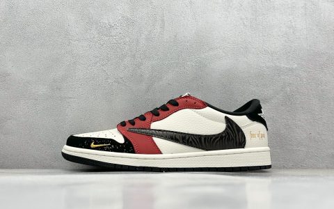 乔丹Travis Scott x Fragment Design x Air Jordan 1 Low纯原版本闪电倒钩联名AJ1拼接酒红TS休闲低帮板鞋 莆田AJ货源 货号：LD2025-012