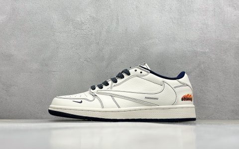 乔丹Stussy x Air Jordan 1 Low纯原版本斯图西联名AJ1灰线火焰低帮板鞋 莆田AJ代理 货号：ZH2598-230