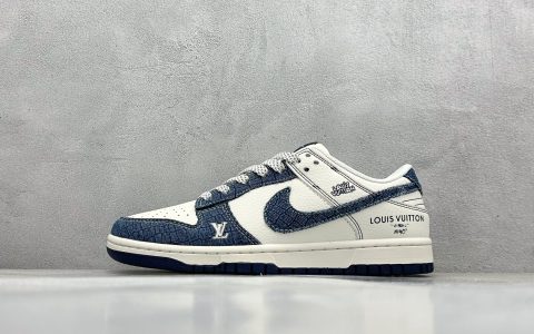 耐克Louis Vuitton x Nike SB Dunk Low纯原版本路易威登LV联名SB Dunk白蓝牛仔布低帮板鞋 莆田耐克代理 货号：FC1688-221