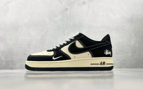 耐克Stussy x Nike Air Force 1'07纯原版本斯图西联名空军一号AF1米黑棉麻低帮板鞋 莆田耐克货源 货号：XX3168-156